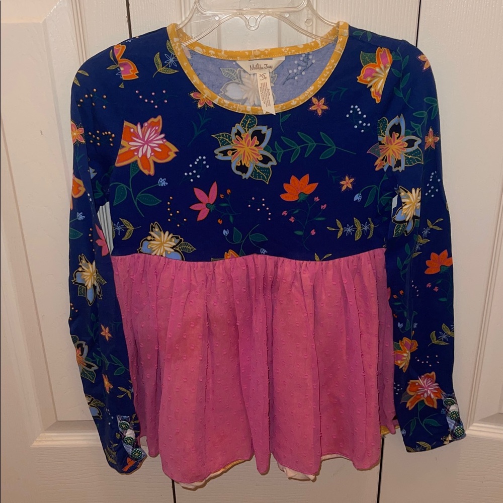 Matilda Jane Blue Floral Top with Yellow Trim